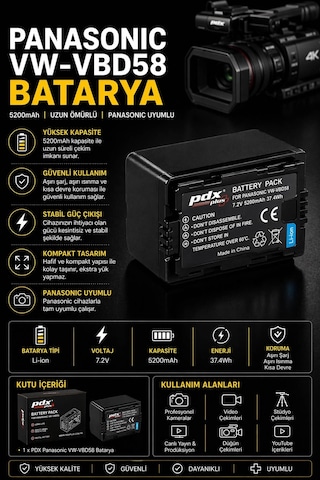 Pdx Panasonic Vw-vbd58 Batarya 5200mah Panasonic Uyumlu