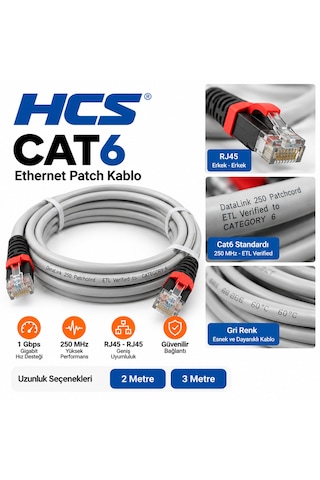 İnternet Kablosu 3 Metre Cat6 Ethernet Kablo 3'lü Paket Gri Rj45 Test Edilmiş