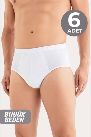 Arma Yıldız Erkek Büyük Beden Külot Slip 6'lı Paket Beyaz %100 Pamuklu Beyaz