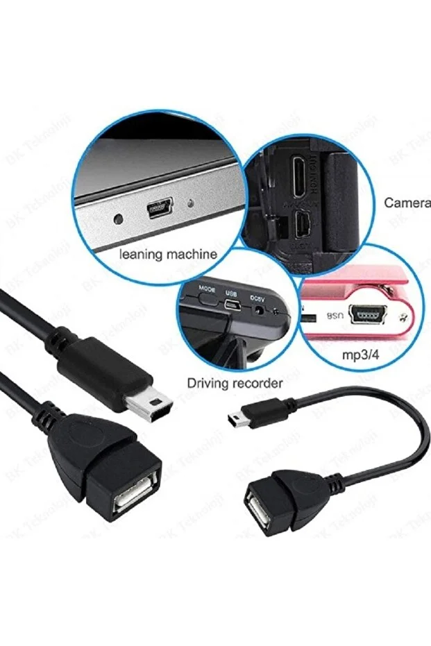 V3 Kablo 5 Pin Mini Usb Erkek Usb Dişi Aparat Oto Teyp Flash Bellek Mini Usb Otg Dönüştürücü Kablo Siyah Mini 5pin