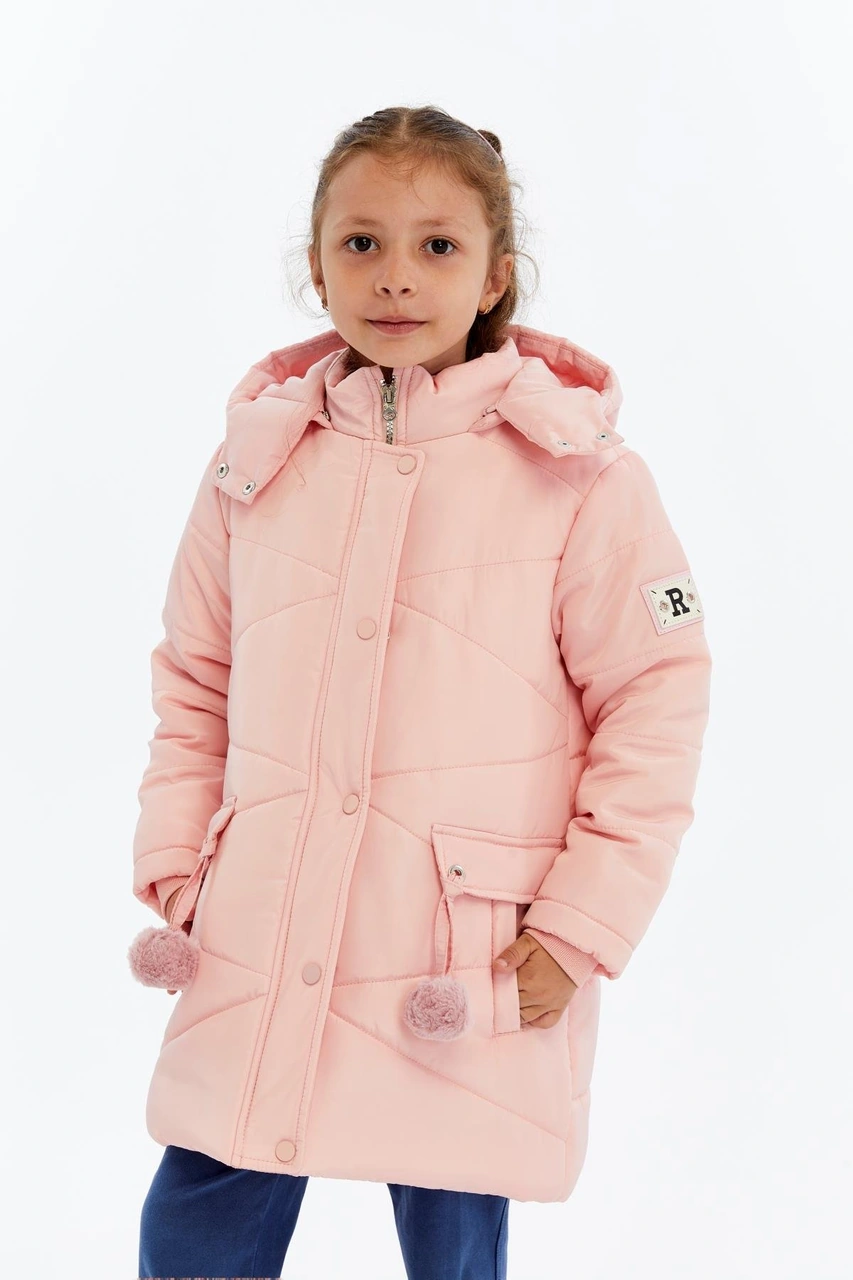 Benitto Kids Kapüşonlu Kışlık Ponpon Detaylı Kız Çocuk Kaban 51354 Pembe