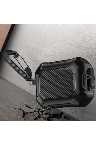 Apple Uyumlu AirPods Pro 3. Nesil İle Kılıf Kilitli Armor Tank Karbon Detaylı Difu Case Yeşil