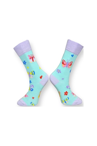 2'li Unısex Kelebek Ve Kuzu Tasarımlı Esnek Nem Alabilen Pamuklu Spor Soket Çoraplar Çok Renkli