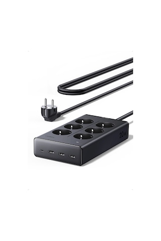 Ugreen 6 Lı Akım Korumalı Grup Priz, 20w Usb-c, Usb-a Çıkışlı Şarj İstasyonu, 1.5 M Kablolu, 75141 1,5 m