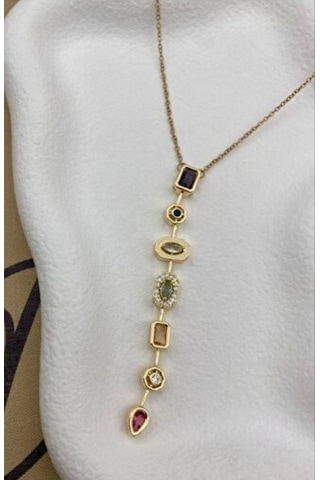 Stainless Steel Çelik Kolye Gold 7 Element Dekolte Y Kolye