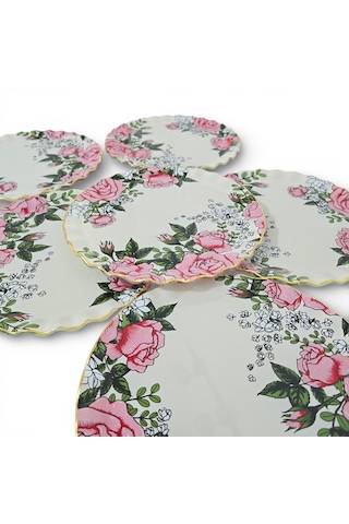 Sudedi Home Roseline Gerçek Altın Yaldızlı 26 Cm Cam Servis Tabağı 6 Adet Çok Renkli