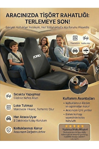 Ford Tourneo Courier İle Uyumlu Koltuk Kılıfı Servis Tipi Siyah Penye Kumaş Siyah