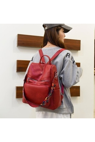 Kadın Sırt Çantası Kore Tarzı Hırsızlığa Karşı Moda Büyük Kapasiteli Eğlence Seyahat Öğrenci-kırmızı Kirmizi
