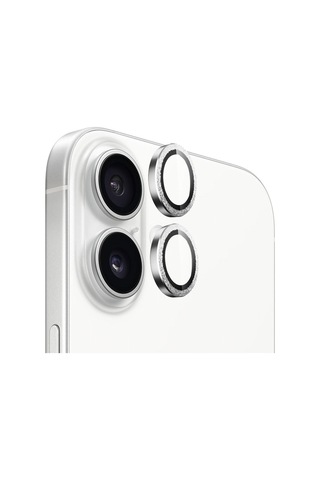 Blueo Apple Uyumlu   iPhone 16 Ve 16 Plus Gümüş Taşlı Metal Frame Aplikat