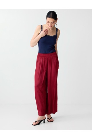 Jimmy Key Jimmy Key Bordo Yüksek Bel Bol Paça Saten Uzun Dokuma Pantolon 6sw187079562