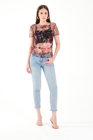 Kare Yaka Tül Bluz Pembe