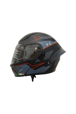 Ws-210 Güneş Vizörlü Çene Açılır Kask Siyah Gri Turuncu Şeffaf Vizörlü İtaly Dizany