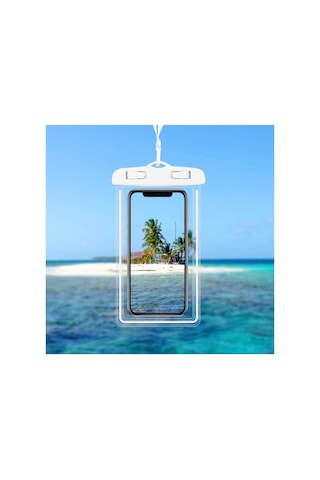 Su Geçirmez Telefon Kılıfı Havuz Deniz Yağmur Da Kullanım Boyun Askı İpli Waterproof Phone Case Beyaz