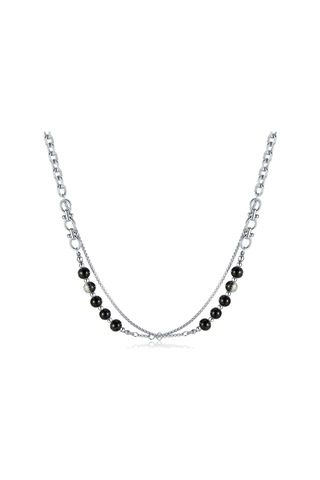 Sones Opk Gx2416 Paslanmaz Çelik Çift Zincir Cam Boncuk Kolye Çok Renkli