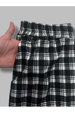 Cepli Ipeksi Dokulu Süet Pijama Alt Unisex Siyah Beyaz