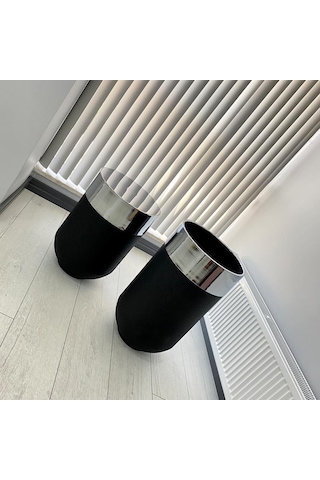 Dekoratif Gümüş Darbuka Siyah Saksı 70 Cm+Sehpa 60 Cm (Ikili Set)
