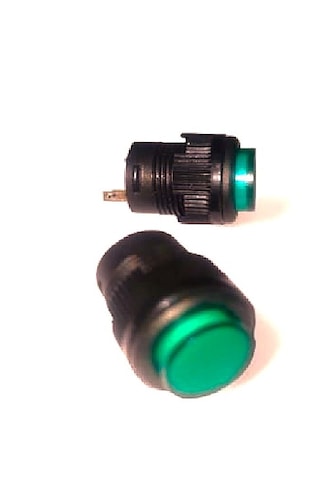 16mm Plastik 2 Pin Anahtarlı Buton Yeşil - Kalıcı Buton- Anahtar