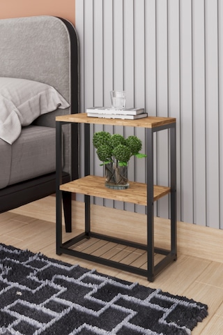 Metal Ayaklı Ve Ahşap Raflı Dekoratif Komodin Atlantik Çam Atlantik Çam