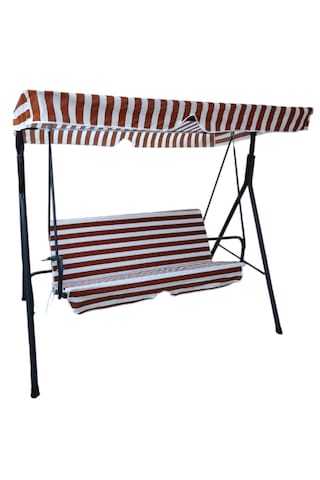 Salıncak Minder Seti Tenteli Kahverengi Beyaz 2 Kişilik Süngerli 130x45x3cm Kahverengi - Beyaz