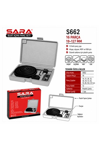 Sara S662 Buat Açma Panç Seti 16 Parça, 19-127 Mm