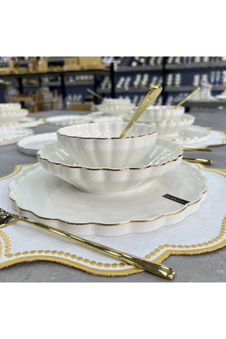 Royking Twist Gold 24 Parça Yemek Takımı Hrn 017 Beyaz- Altın