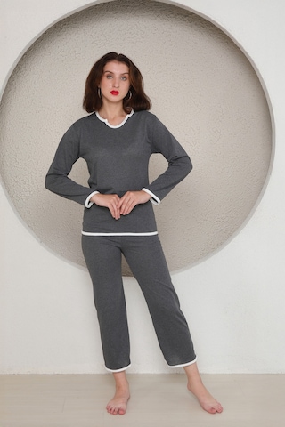 Fames Pijama Yazlik Penye Kadin Pijama Takim Antrasit