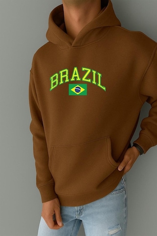 Benroma 3 İplik Penye Brazil Baskılı Sweatshırt Kahverengi