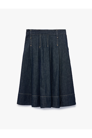 Koton Pamuklu A Kesim Pileli Midi Denim Etek Koyu İndigo 7wkg70003ad
