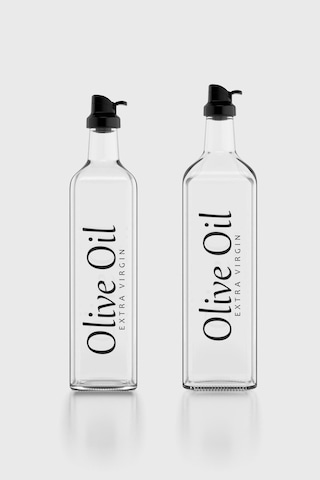 Renga Oslo Siyah Kapaklı Olive Oil Yazılı 750 Ml Ve 1000 Ml 2'li Cam Yağlık Seti 152003 Siyah