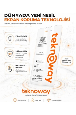 Teknoway İllede Apple Uyumlu iPhone 18 Pro / 17 Pro Ekran Koruyucu Tam Kaplama Şeffaf