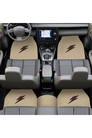 Kahverengi Şimşek Nakış Desenli 5'li Oto Halı Paspas Seti Ön Arka Uyumlu Araç Oto Halı Paspas