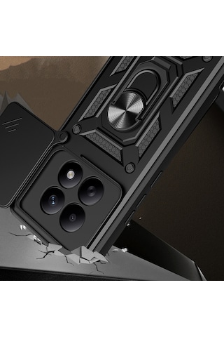 Maks Technology Redmi Note 15 4g Kılıf Magnetik Standlı Kamera Korumalı Mkst Sürgülü Vega Kapak - Siyah