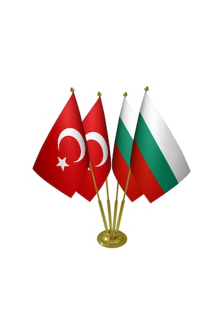 Masa Üstü Bulgaristan Bayrağı Türk Bayrağı Dörtlü Pirinç Direk Ma