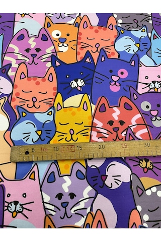 Cat Kedi Desenli Kumaş Kırlentlik Döşemelik Kumaş Dijital Baskı