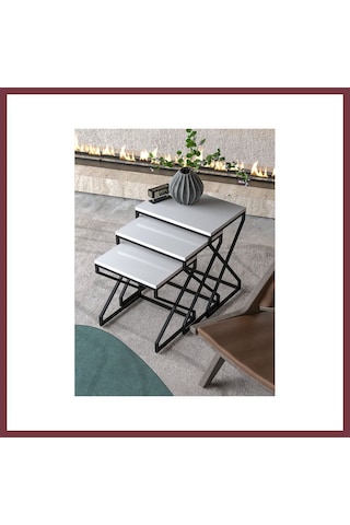 Storeşahin Zigon Sehpa Modern Yan Sehpa V Lüx Beyaz Shn0720
