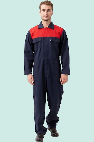Pamuklu Gabardin Tulum Lacivertkırmızı İş Güvenliği Carica Yazlık