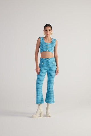 Holly Lolly İspanyol Kesim Tüvit Tweed Pantolon Mavi