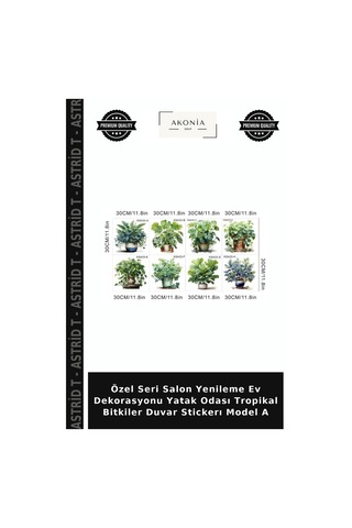 Özel Seri Salon Yenileme Ev Dekorasyonu Yatak Odası Tropikal Bitkiler Duvar Stickerı Model A Çok Renkli