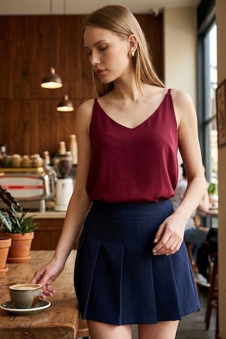 Armonika Kadın Bordo Keten Görünümlü Askılı Bluz Arm-24y001064