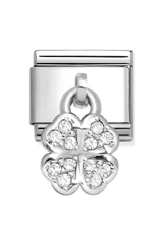 Composable Classic Dekoratif Charm - Charm Semboller - Beyaz Dört Yaprak Yonca - 925 Gümüş Pembe