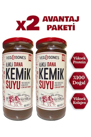 Veg&Bones İlikli Dana Kemik Suyu Yüksek Kolajen Ve Protein Deposu 2'li