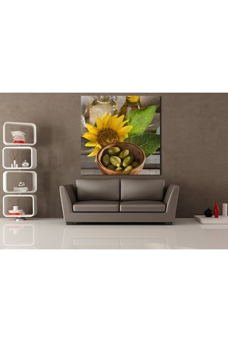 Yeşil Zeytin Ve Ayçiçek Kanvas Tablo 100x100cm