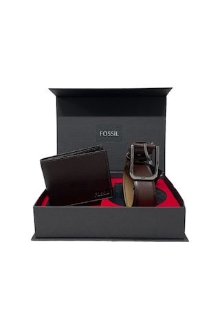 Fossil Kahverengi Napa Cüzdan 1826&3,5 Cm Hakiki Deri Kemer 130cm Taba
