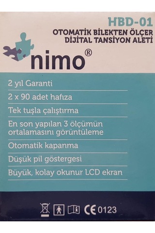 Nimo HBD-01 LD-752 Tam Otomatik Bilekten Ölçer Tansiyon Aleti