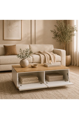 The Voguemaxima Bellagio 2 Kapaklı Orta Sehpa 90 60 23,6 Cm Çam-beyaz Çam - Beyaz