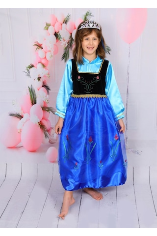 Butikhappykids Kız Çocuk Prenses Anna Kostümü Pelerinli Uzun Kollu Taç Hediyeli 3-10 Yaş Fuşya