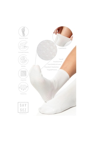 Bambu Kaydırmaz Taban Silikonlu Hac Umre Tavaf Hamile Diyabet Pilates Yoga Lastiksiz Beyaz Çorap Renkli