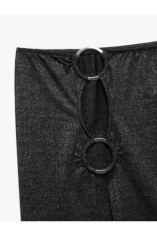 Koton Slim Fit Simli Aksesuarlı Pencere Detaylı Mini Pareo Etek Siyah 5sak70001mk