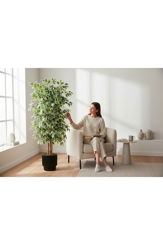 Yapay Ficus Ağaç 150 Cm Siyah Vega Saksı Yeşil