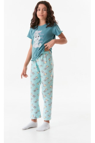 Fullamoda Tavşan Baskılı Kız Çocuk Pijama Takımı 24mıcg631212236-mavi 24MICG631212236-Mavi